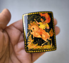 Vintage Russian Hand Painted Black Lacquer Trinket Box Palekh Ruslan   Ludmila