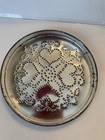 Round Silver Tin Box With Heart Pattern And Lid  Medium  Antique Finish