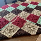 Vtg Granny Square Afghan Throw Blanket Bed Couch Brown Green Red Retro 46x54