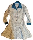 Vintage Handmade 70s Mod Plaid Shirt Dress Teal Collar Cuffs A-line Retro Style