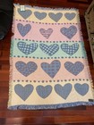 Vtg 90s Tapestry Throw Cottage Core Hearts Multi Color Nwt