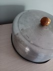 Vintage Embossed Aluminum Acorn Wood Handle Cake Serving Plate W  Lid