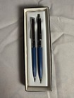 Vtg Paper Mate Profile Blue   Chrome Ballpoint Pen    0 9 Pencil Set New In Box