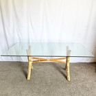 Boho Chic Mcguire Style Rattan Glass Top Dining Table