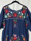 Embroidered Mexican Peasant Dress Womens Large Oaxaca Floral Boho Midi Huipil Xl