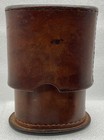 Vintage Stitched Brown Leather Oval Bar Dice Cup With Cover