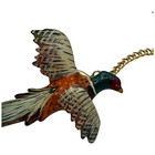 Vintage Tie Pin Flying Ringneck Pheasant Hand Carved Painted Wood Lifelike