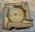 Old Antique Persian Islamic Etched Brass Handmade Square Ashtray  Rare Find  