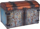 Vintage Wood Storage Trunk  Large  Blue Body brown Lid floral Design