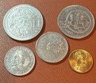 Mexico Aztec Coin Set                  5 -mayan Culture  Coins  1980   s 