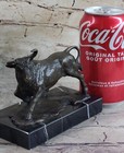 Real Bronze Metal Bull Sculpture Statue Figure On Marble Base Signed Original