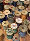 47 Lot - Wooden Sewing Thread Spools Antique Small   Large With Thread 