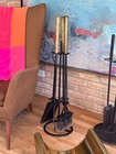 Studio Brass Metal Wrought Iron Brutalist Sculptural Fireplace Tool Set Mcm Vtg