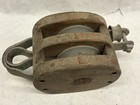 Antique Large Wooden Double Block Barn Pulley Hook Nautical 15     7aa