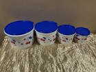 New Tupperware Beautiful Cherry Theme Stacking Canister Set 4 Royal Blue white