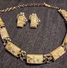 Vintage Coro Lucite Necklace   Earrings Set Gold Tone Foil-inclusion Mid Century