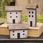 New Primitive Houses 3pcs Wood Black Tan Gray Brown Rustic Primitive 1 5  Deep