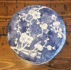 Vintage Daher Round Tin W lid Blue   White Blossoms Made In England 
