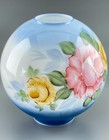 Antique Kerosene Lamp Globe Shade Blue Tint Glass Hand Painted Flowers