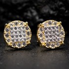 Yellow Gold Sterling Silver Iced Cz Men s Round Hip Hop Stud Earrings