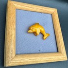 Hand Carved Baltic Butterscotch Amber Dolphin Mini Figural Sculpture On Frame