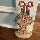 Vintage Cast Iron Door Stop Basket With Flowers And Doves