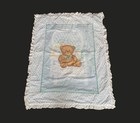 Vtg Teddy Bear Baby Blanket Wicker Chair 32    X 41    Handmade Tummy Time Abcs