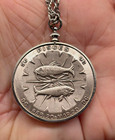 Silver Tone Metal Pisces Zodiac Astrology Coin Token Medal Pendant Necklace
