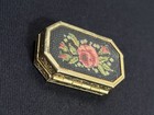 Vintage Avon Floral Petit Point Trinket Box Gold Tone Rose Vanity Keepsake Box