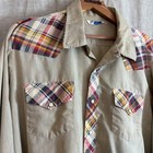 Vtg 70s Men Western Shirt Large Plaid Pearl Snap Pockets Permapressed
