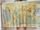 Very Large Vintage Antique World Wall Map School Teaching Physical 60 X 39 Inch