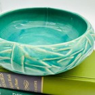 Mccoy Vintage Teal Green Bamboo Embossed Round Ceramic Planter Bowl Usa