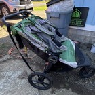 Baby Jogger Summit X3 Double Jogger Stroller Green Gray Rubber Tires Canopy