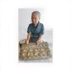 Authentic 1950s Japanese Vintage Hakata Urasaki Old Woman Collecting Silkworms 