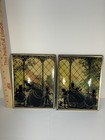 Vintage Pair Of 8x6 Silhouette Reverse Convex Glass Pictures Man lady Farm Lake