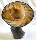 Vtg Natural Straw Mexican Sombrero Cone Hat Painted Blue Stripe 16  Brim
