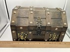 Vintage Wooden Treasure Chest Jewelry Storage Box Red Interior Lift Out Tray