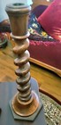 2 Vintage Antique English Oak Barley Twist 14 1 2   Candlestick Candle Holders 
