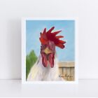 Aceo Atc Oil Painting Print Signed Rooster Chickens Farm Animals