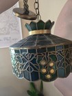 Vintage 1970s Green Grape Faux Stained Glass Plastic Swag Hanging Lamp