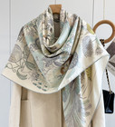 70  Cashmere 30  Silk Wrap Scarf Garden Print Double Face Print Shawl 135x135cm