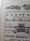 1888 Vintage Print Ad J a  Fay Railroad Shop Wood Working Machinery Pictures Oh