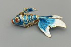 Vtg Chinese Gold Tone Turquoise-white Cloisonne Articulated Koi Fish Pendant
