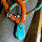 1920s 23  Long Green Heishi Turquoise Natural Antique Coral Old Pueblo Necklace