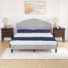 Upholstered Platform Bed Frame With Fabric Headboard And Wooden Slats Support