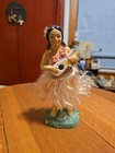 Vintage 7  Aloha Hawaii Chalkware Hula Girl Nodder - Pink Top White Ukelele 