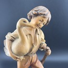 Vintage Anri Ulrich Bernardi Hand Carved Wood   Boy W goose  9 75 Inches