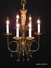 Antique 6 Arm 6 Light French Horn Regency With Tassels And Bows Brass Chandelier