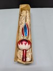 Vtg Glass Twisted Indent Spire Xmas Tree Topper Blue Red White Snow Glitter