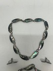 Vtg Art Deco Taxco Sterling Silver Abalone Onyx Inlay Necklace Earrings Bracelet